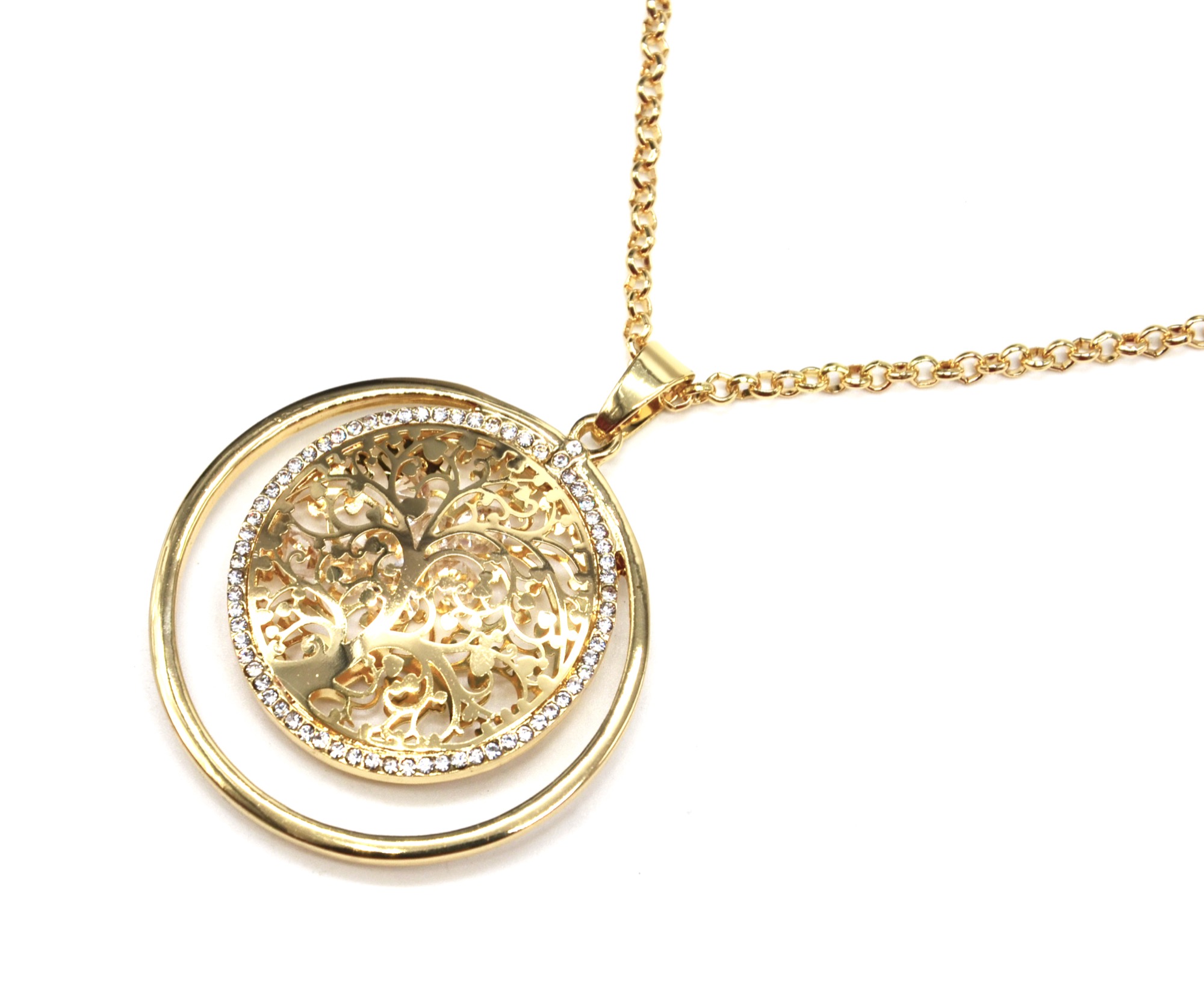 CL1856E Sautoir Collier Pendentif Cercle Arbre de Vie Ajouré avec