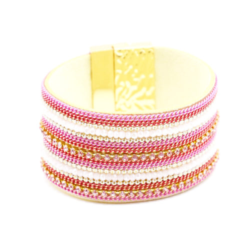 Bracelet-Manchette-Aimante-Chaines-Perles-et-Strass-Rose