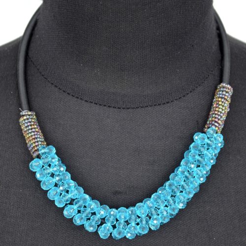 Collier-Cordon-Plastron-Tube-Perles-Brillantes-Bleues