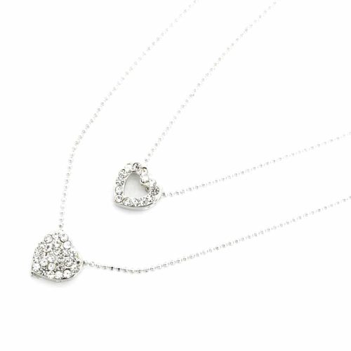 Collier-Double-Chaine-Pendentif-Coeurs-Strass-Argente