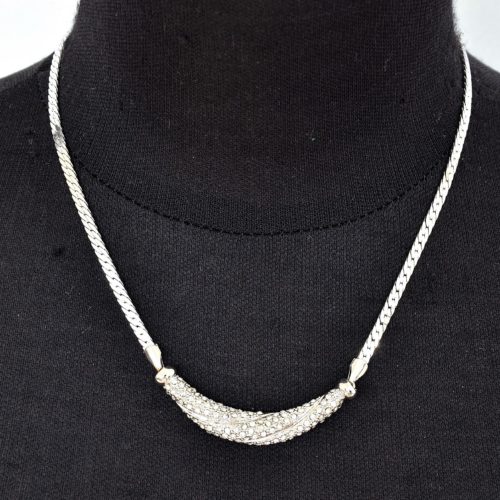 Collier-Chaine-Metal-et-Tube-Strass-Raye-Argente