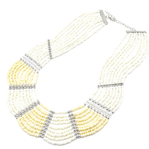 Collier-Multi-Rangs-Perles-de-Rocaille-Opaques-Ecru