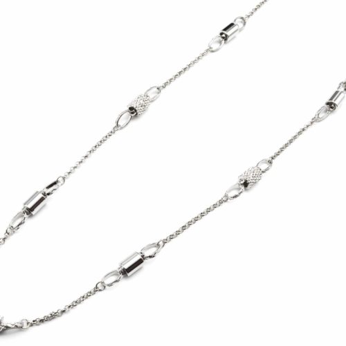 Sautoir-Collier-Chaine-avec-Charms-Cylindres-Metal-Strass-Argente