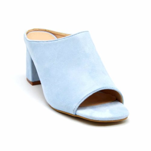 Mules-Chaussures-a-Talon-Carre-Effet-Daim-Bleu-Pastel-avec-Bout-Ouvert-Peep-Toe