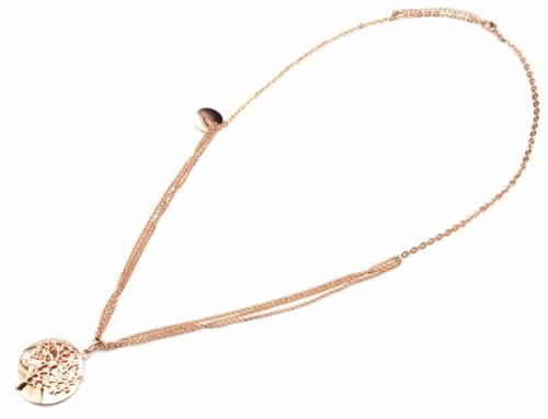 Sautoir-Collier-Multi-Chaines-avec-Medaille-Arbre-de-Vie-Metal-Or-Rose-et-Strass
