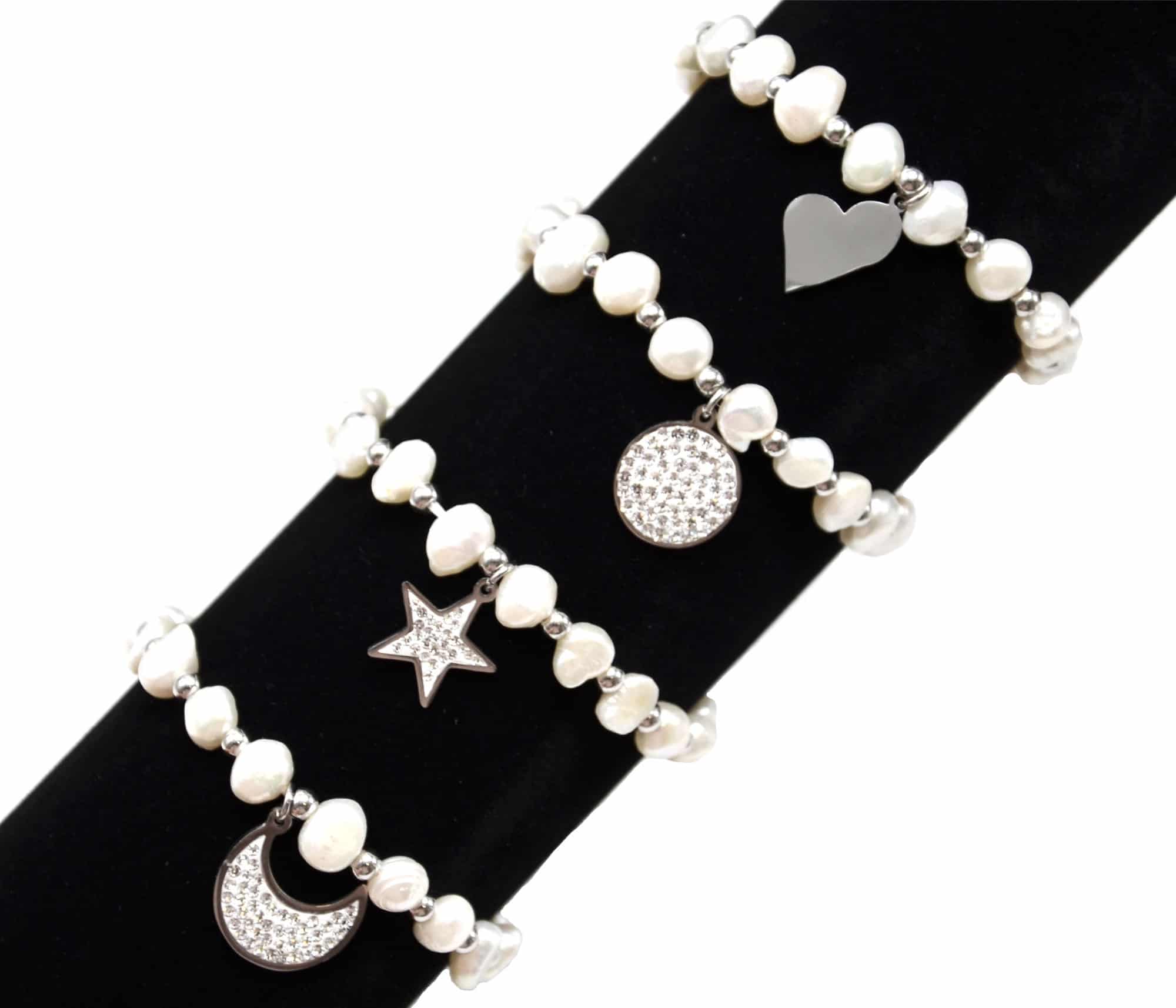 Elastique cheveux ou bracelet perles ovale transparente - noir blanc