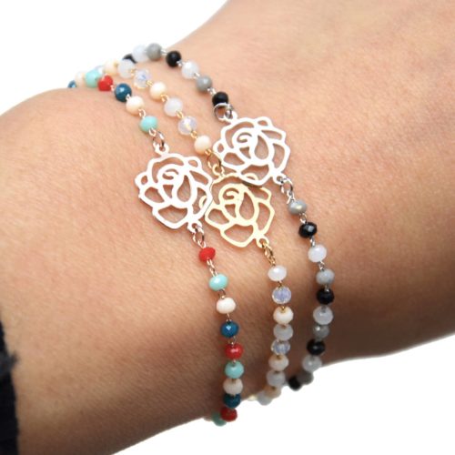 Bracelet-Mini-Perles-avec-Charm-Fleur-Ajouree-Metal