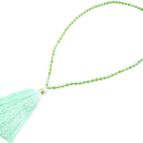 Sautoir-Collier-Perles-Brillantes-avec-Pendentif-Pompon-Fils-Vert