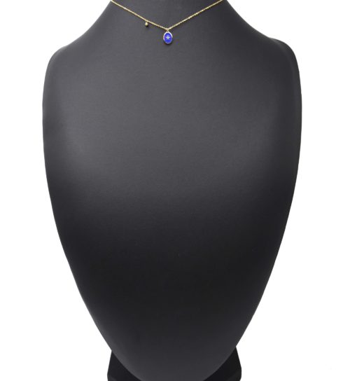 Collier-Fine-Chaine-Acier-Dore-avec-Ovale-Email-Bleu-Motif-Etoile