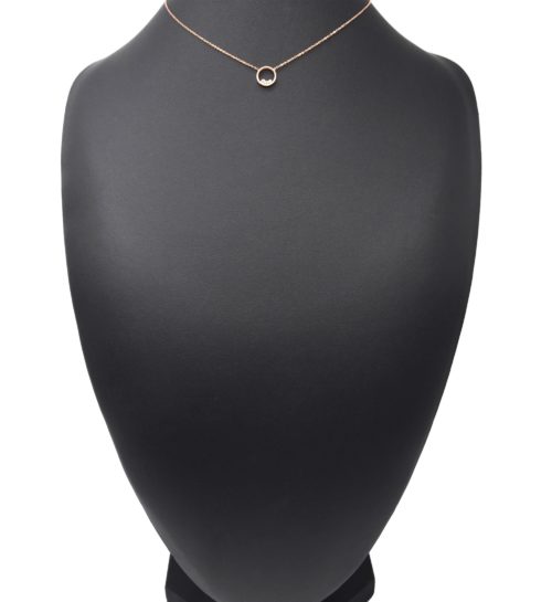 Collier-Fine-Chaine-avec-Pendentif-Cercle-Pierres-Contour-Acier-Or-Rose