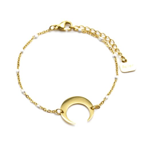 BC3130F - Bracelet Fine Chaîne Acier Doré avec Mini Perles Email Noir - Oh  My Shop