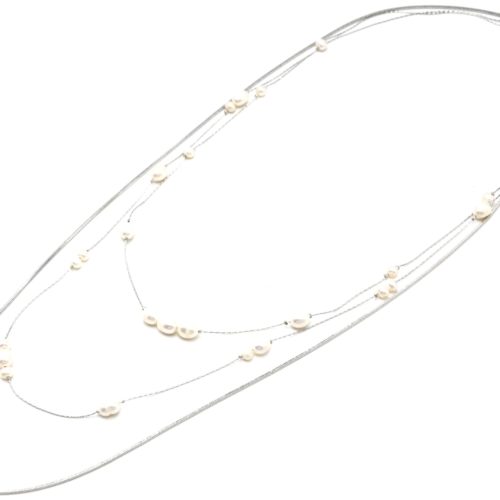Sautoir-Collier-Multi-Rangs-Chaines-Metal-Argente-et-Perles-d-Eau-Douce-Ecru