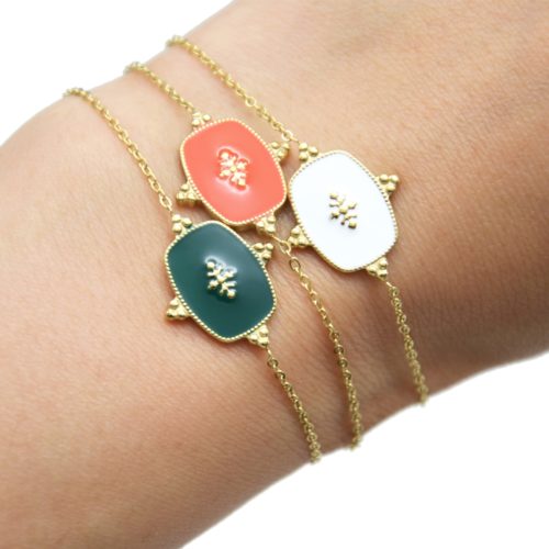 Bracelet-Fine-Chaine-avec-Medaille-Email-Couleur-Motif-Baroque-et-Acier-Dore