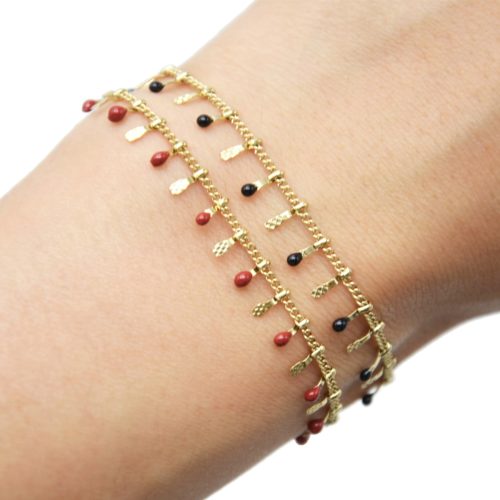 Bracelet-avec-Pampilles-Relief-Carreaux-Acier-Dore-et-Perles-Email