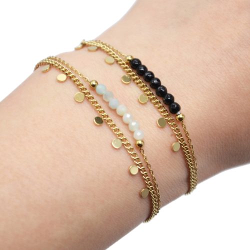 Bracelet-Double-Chaines-Mini-Pampilles-Acier-Dore-et-Pierres