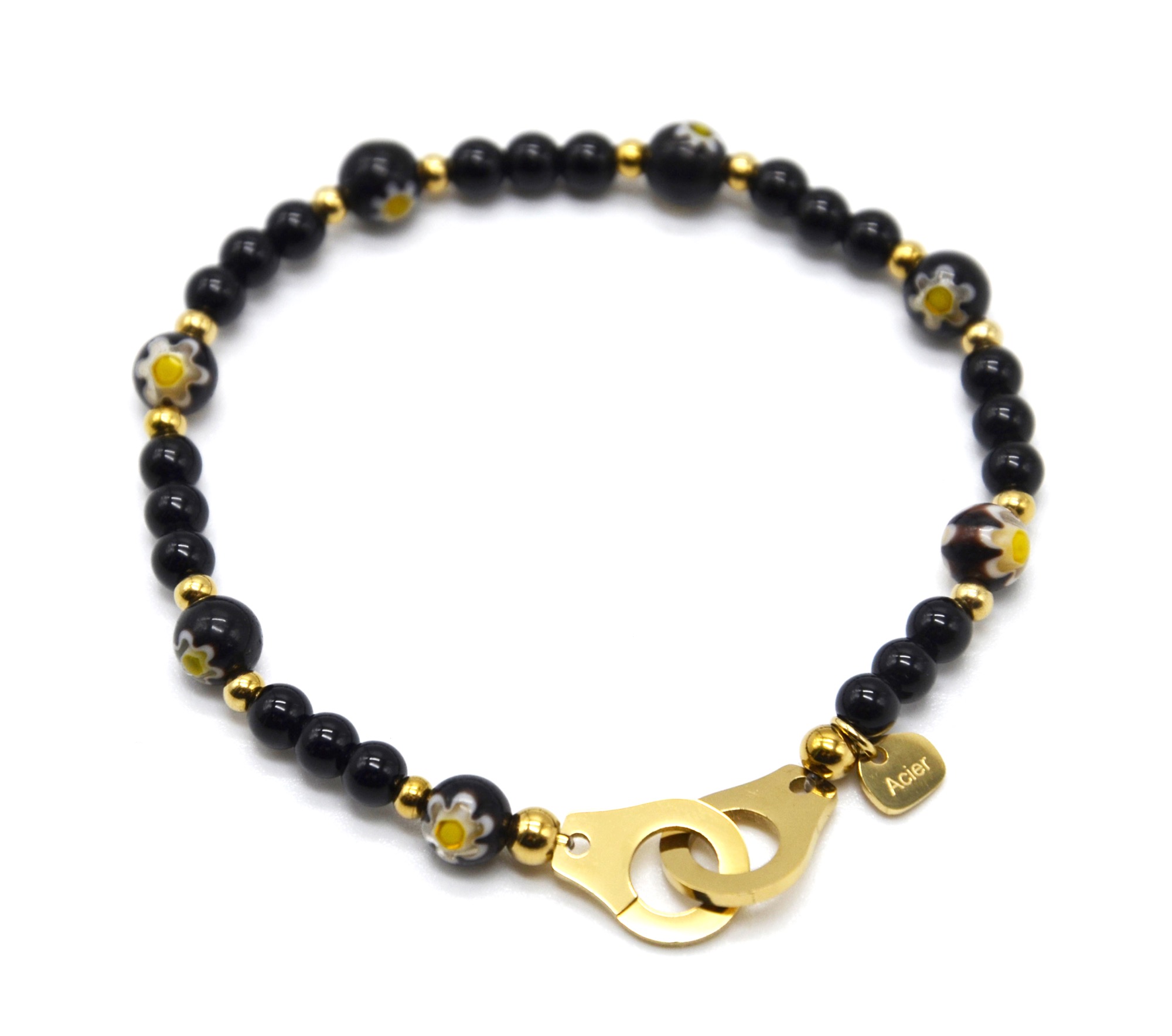Bracelet En Perles pour Enfant de couleur Noire monté sur Elastique