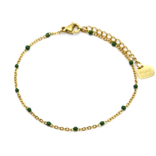 Bracelet-Fine-Chaine-Acier-Dore-avec-Mini-Perles-Email-Vert