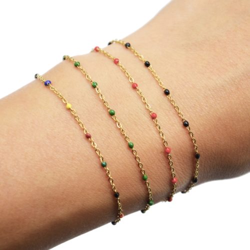 Bracelet-Fine-Chaine-Acier-Dore-avec-Mini-Perles-Email-Couleur