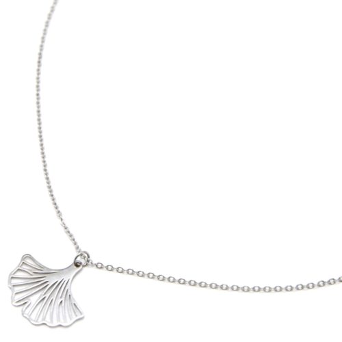 Collier-Fine-Chaine-avec-Feuille-Ginkgo-Acier-Argente