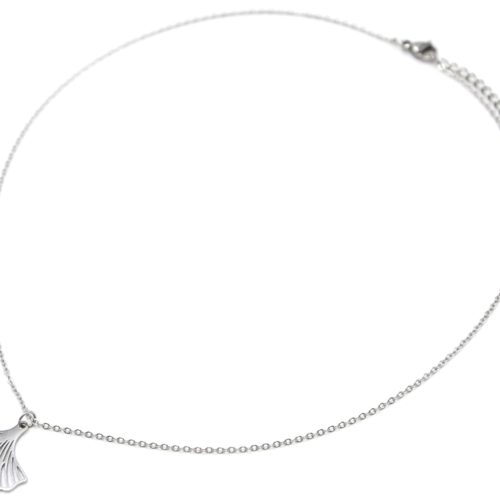 Collier-Fine-Chaine-avec-Feuille-Ginkgo-Acier-Argente