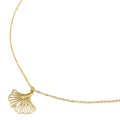 Collier-Fine-Chaine-avec-Feuille-Ginkgo-Acier-Dore