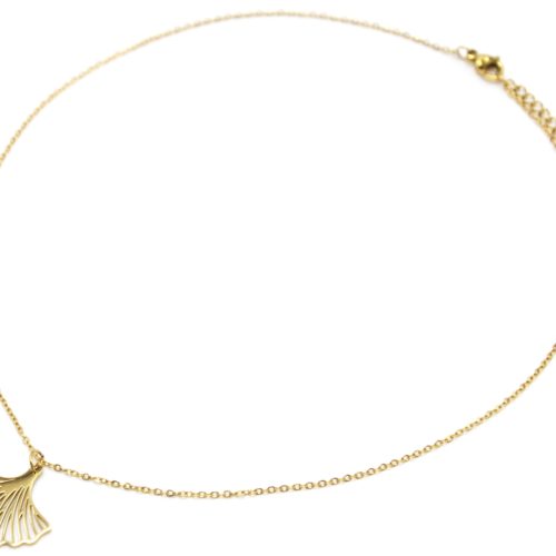 Collier-Fine-Chaine-avec-Feuille-Ginkgo-Acier-Dore