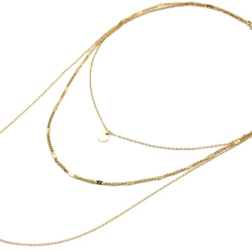 Collier-Triple-Chaines-avec-Medailles-Acier-Dore-Motif-Etoile-Polaire